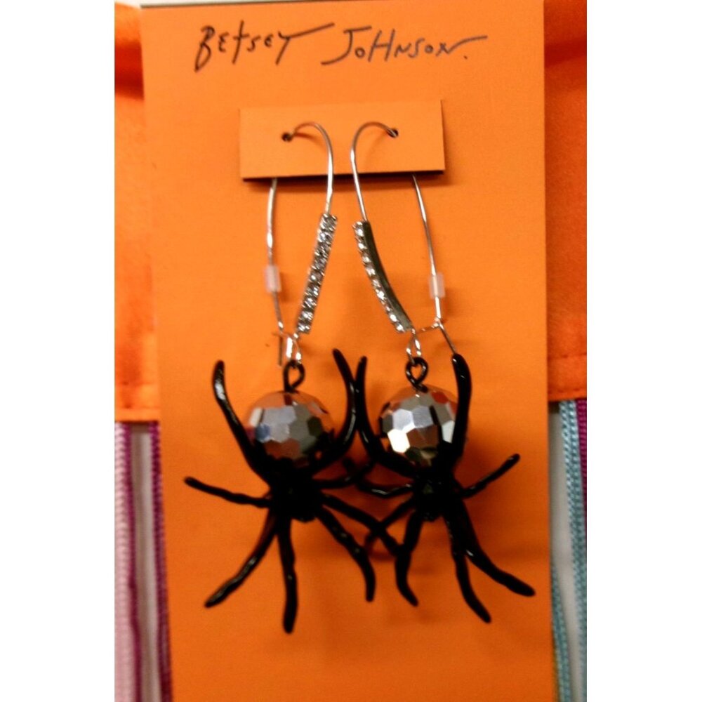 Betsey Johnson Black & Silver Glam Spider Earrings